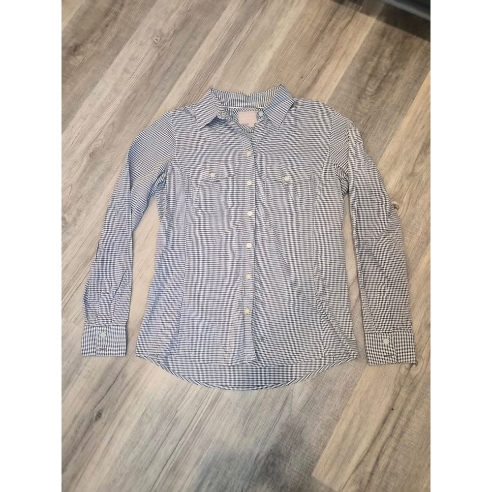 Banana Republic Soft Wash Shirt Womens Small Navy Gingham Cotton Button Down
